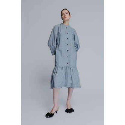 Midi cotton denim dress in striped blue