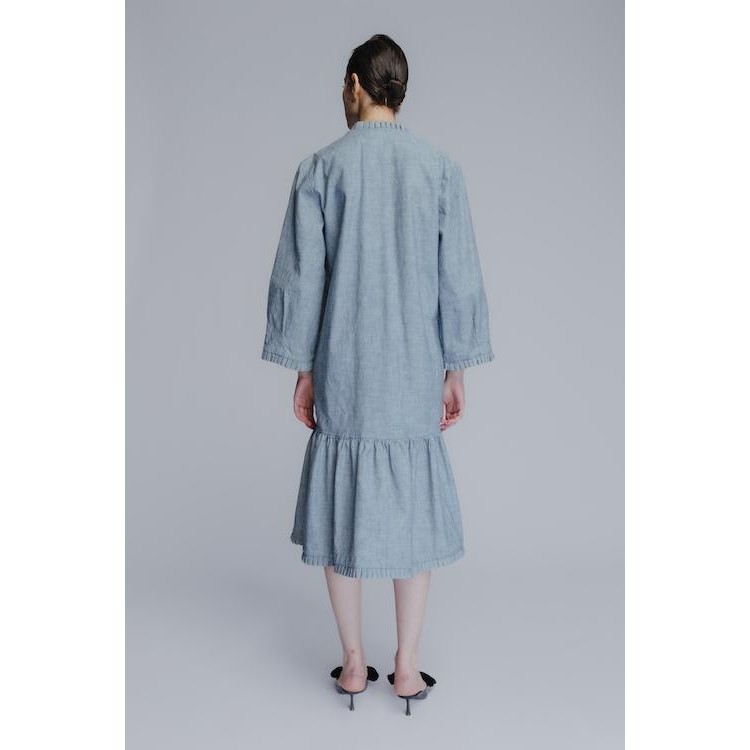 Midi cotton denim dress in striped blue