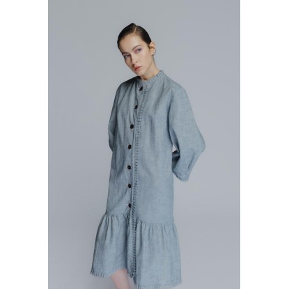 Midi cotton denim dress in striped blue