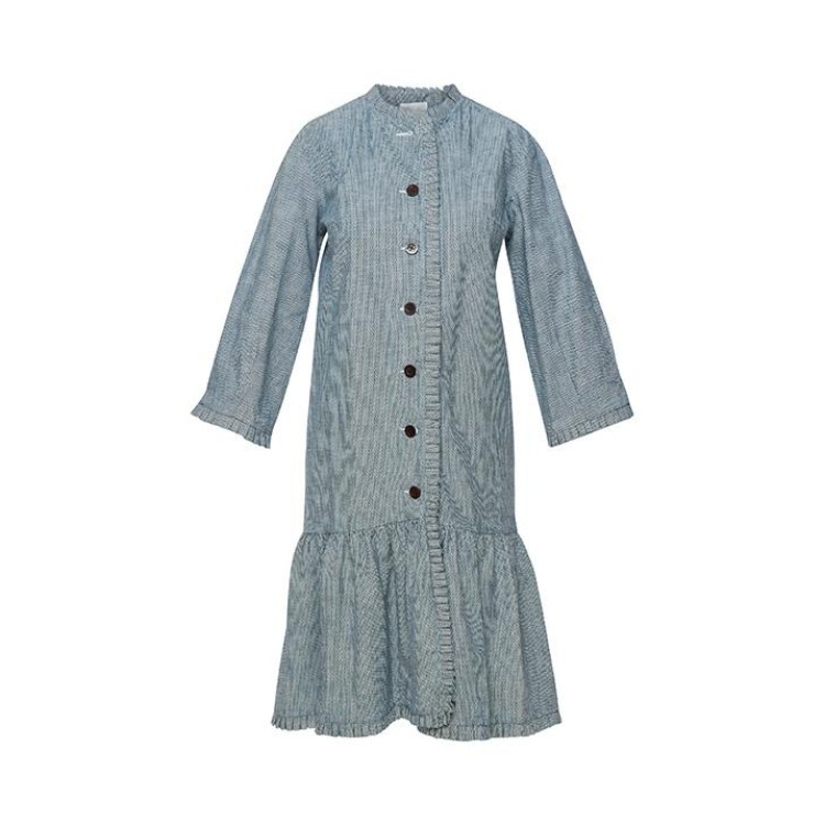 Midi cotton denim dress in striped blue