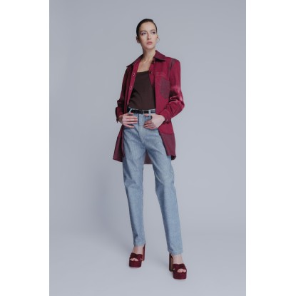 Classic mom cotton denim pants in striped blue