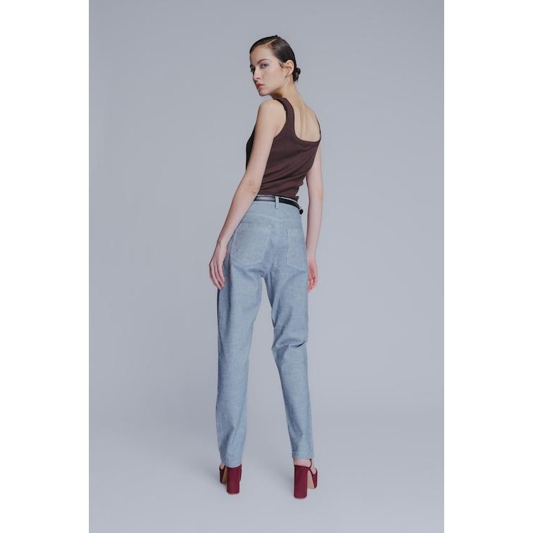 Classic mom cotton denim pants in striped blue