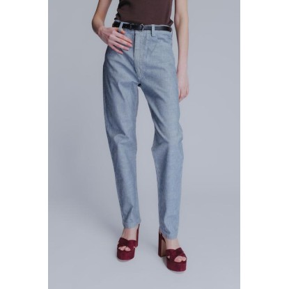 Classic mom cotton denim pants in striped blue