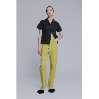 Classic mom cotton denim pants in striped yellow
