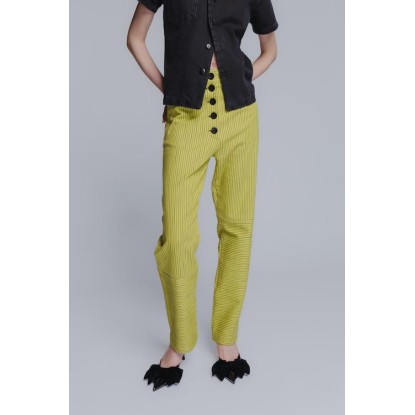 Classic mom cotton denim pants in striped yellow