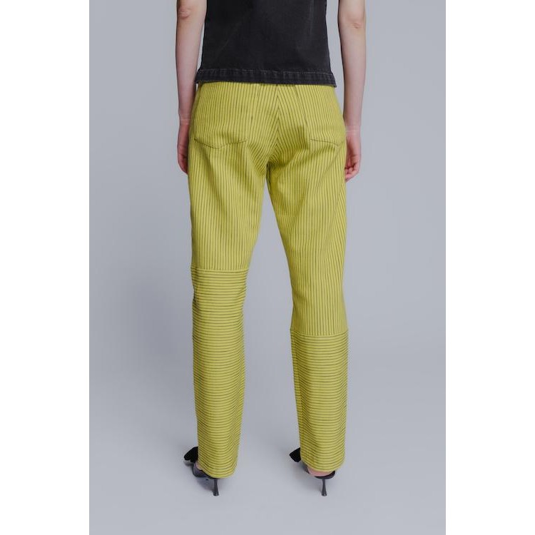 Classic mom cotton denim pants in striped yellow