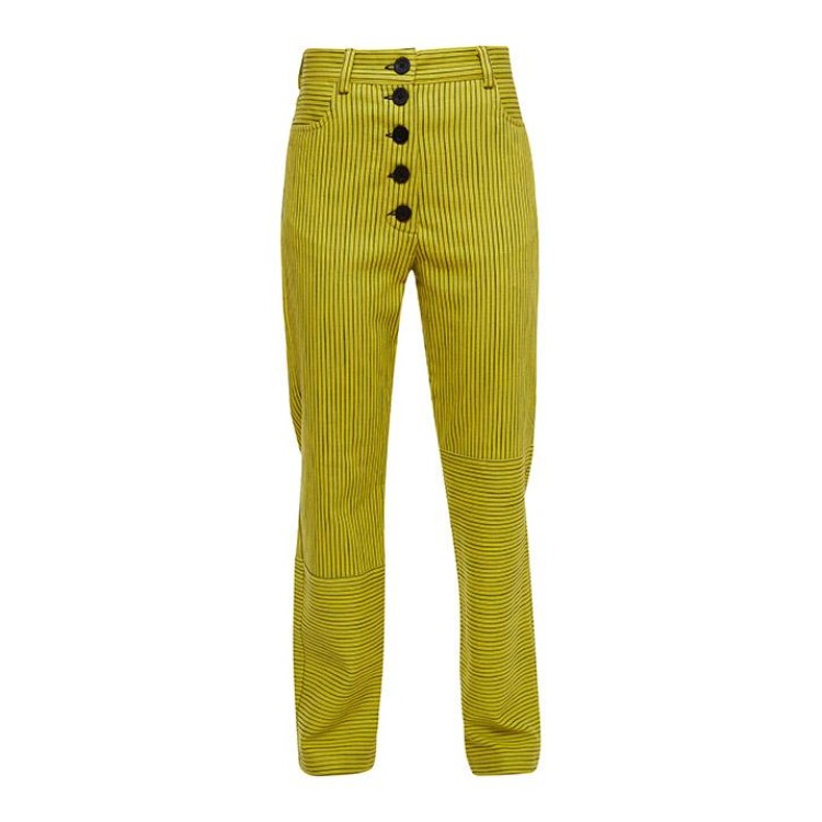 Classic mom cotton denim pants in striped yellow