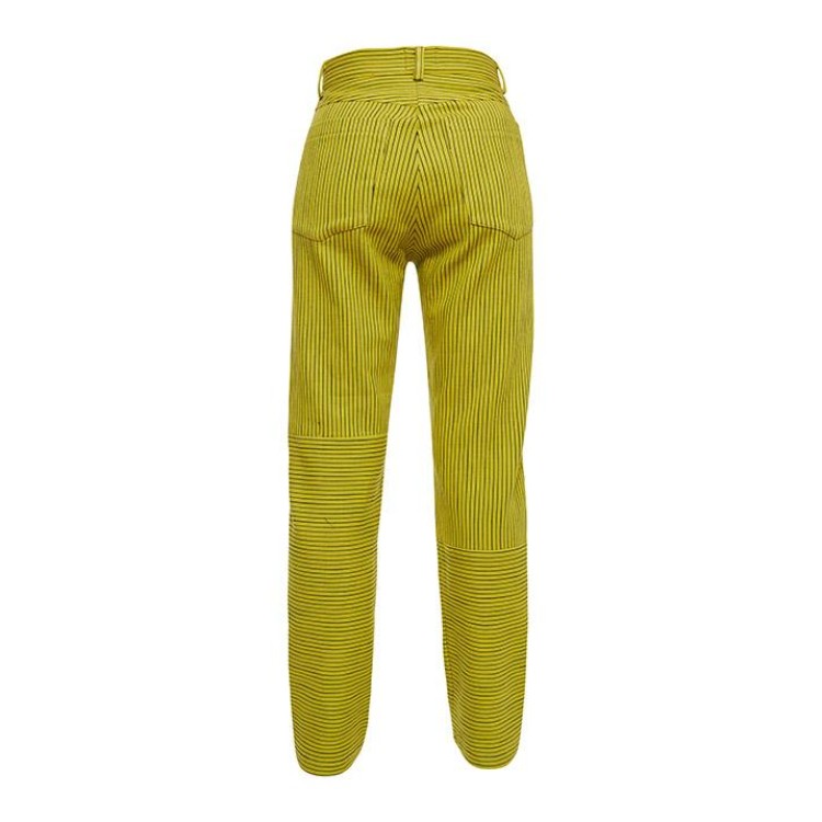 Classic mom cotton denim pants in striped yellow