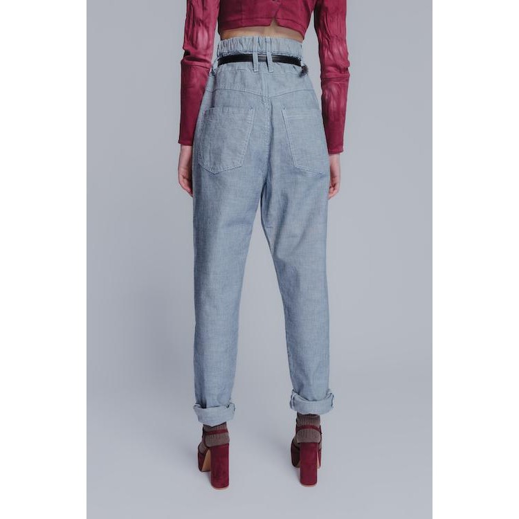 Double waist cotton denim pants in striped blue