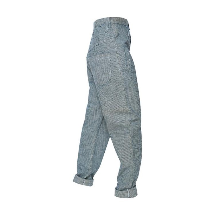 Double waist cotton denim pants in striped blue