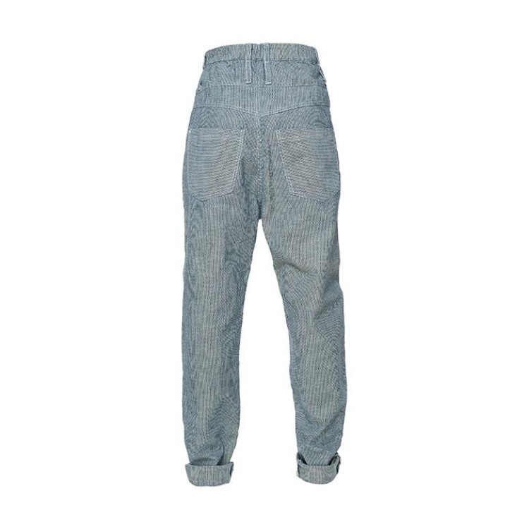Double waist cotton denim pants in striped blue