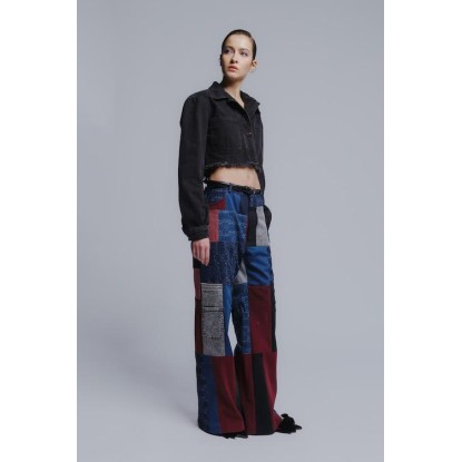 The "patch-mix" flared leg iconic recycled denim pants
