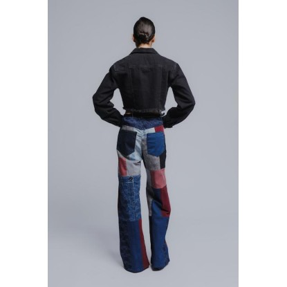 The "patch-mix" flared leg iconic recycled denim pants