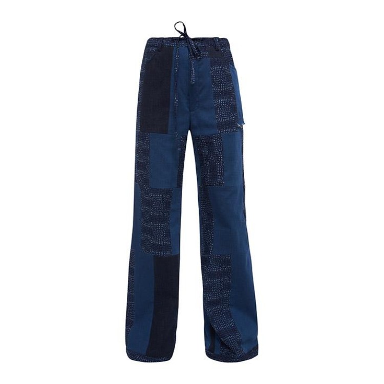 The "patch-mix" flared leg iconic recycled denim pants in blue