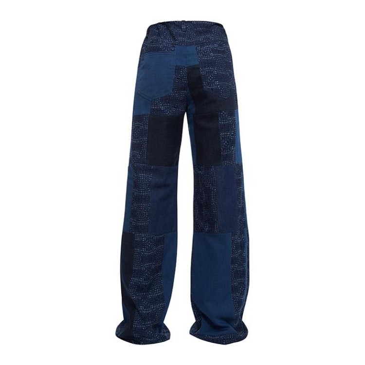 The "patch-mix" flared leg iconic recycled denim pants in blue