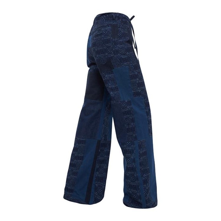 The "patch-mix" flared leg iconic recycled denim pants in blue