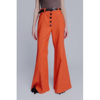 Flared hight waisted cotton denim pants in striped orange