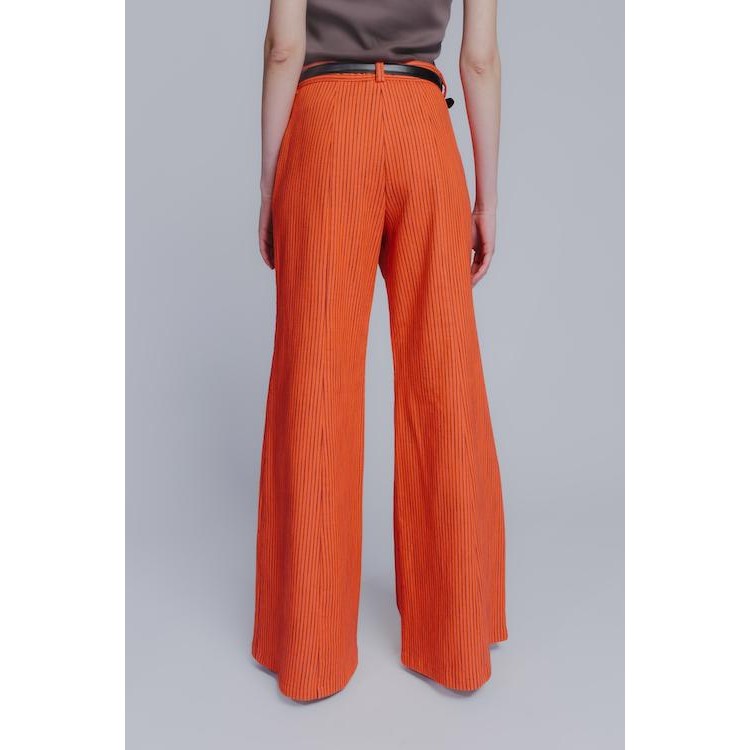 Flared hight waisted cotton denim pants in striped orange