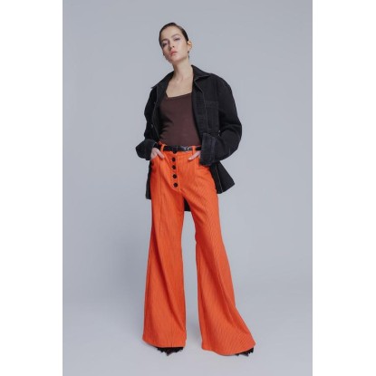 Flared hight waisted cotton denim pants in striped orange