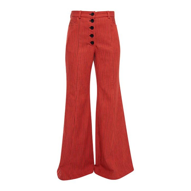 Flared hight waisted cotton denim pants in striped orange