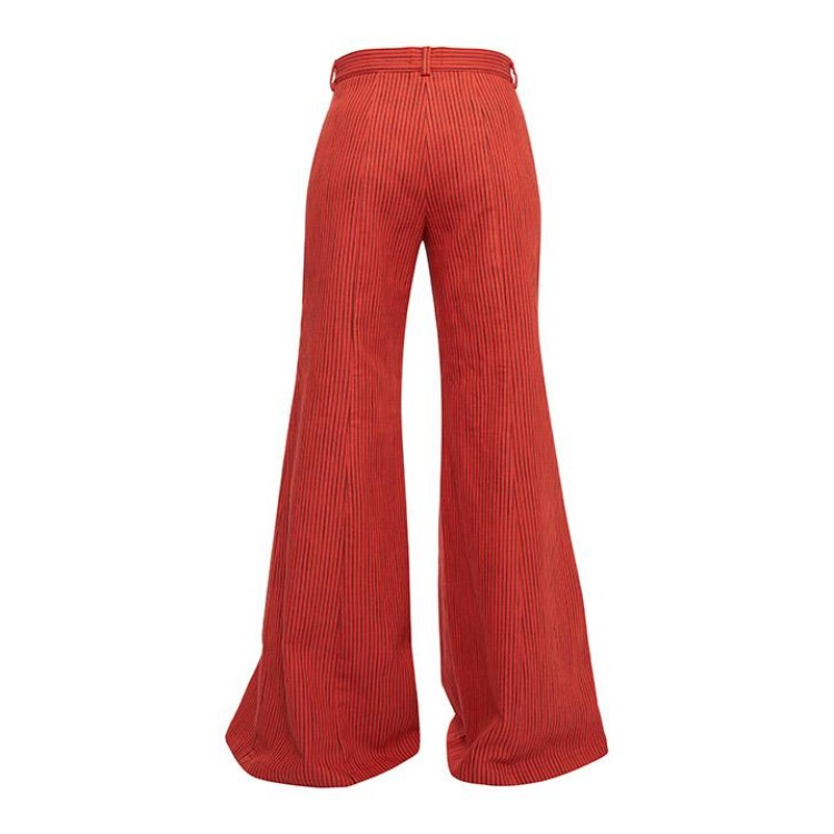 Flared hight waisted cotton denim pants in striped orange