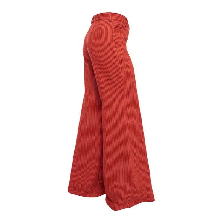 Flared hight waisted cotton denim pants in striped orange