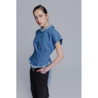Corset denim top in medium blue