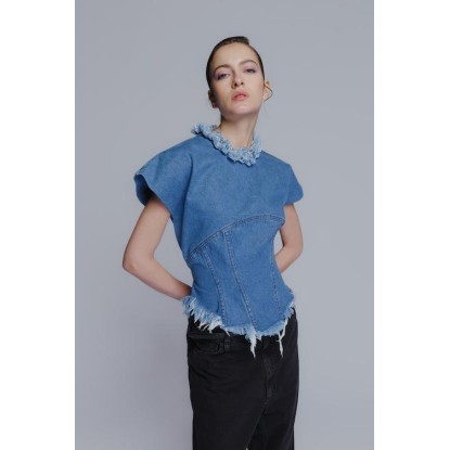 Corset denim top in medium blue