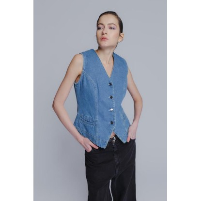 Classic cotton denim vest in medium blue