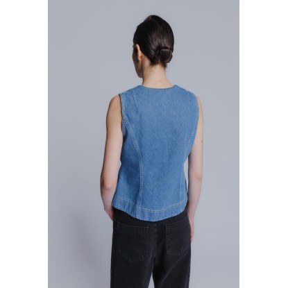 Classic cotton denim vest in medium blue